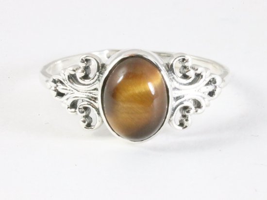 Fijne bewerkte zilveren ring met tijgeroog afbeelding 4