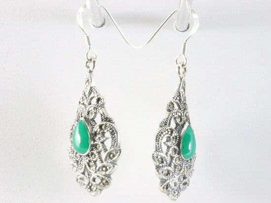 Zilveren oorbellen met jade en marcasiet afbeelding 2