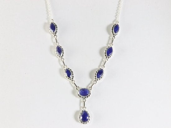 Bewerkte zilveren ketting met blauwe saffier afbeelding 5