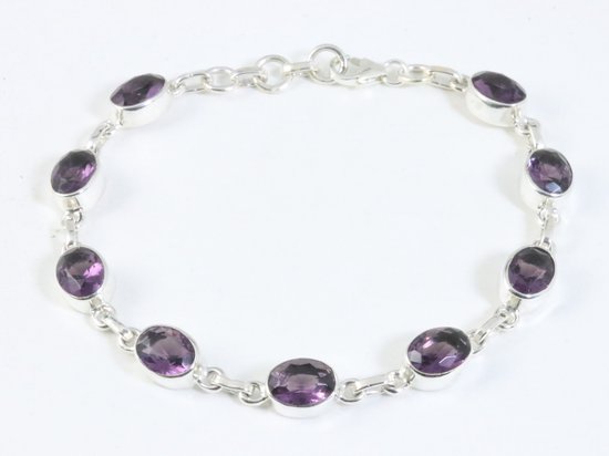 Hoogglans zilveren amrband met amethist afbeelding 1