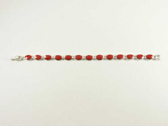 Zilveren schakelarmband met rode koraal steen afbeelding 3