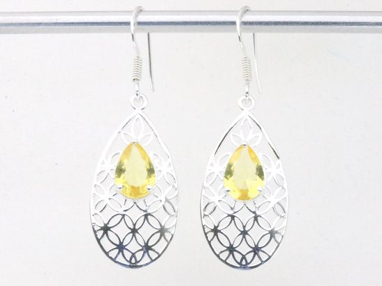 Opengewerkte zilveren oorbellen met citrien afbeelding 1