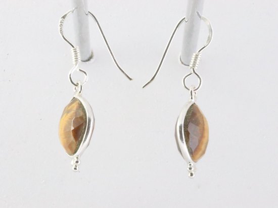 Fijne zilveren oorbellen met gefacetteerde tijgeroog afbeelding 2