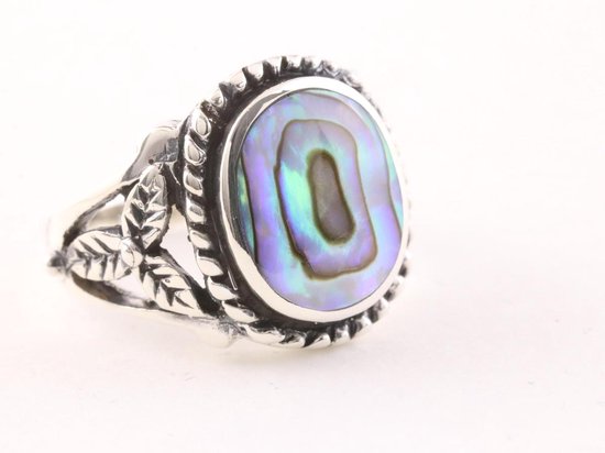 Bewerkte zilveren ring met abalone schelp afbeelding 1