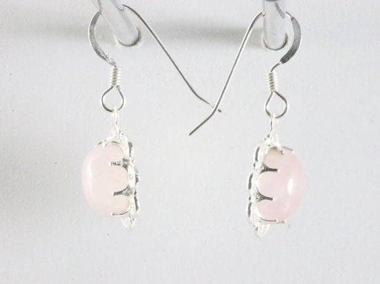 Fijne opengewerkte zilveren oorbellen met rozenkwarts afbeelding 2