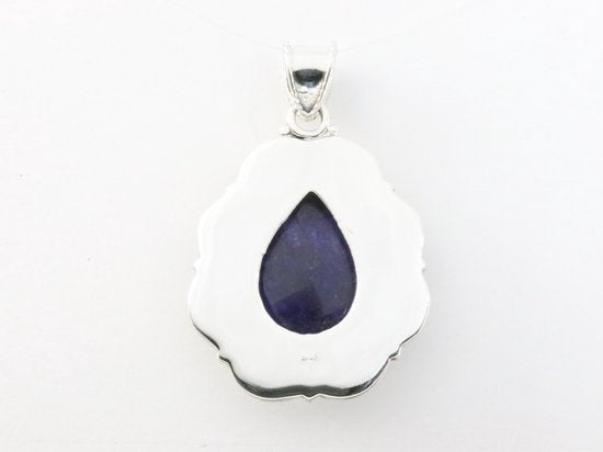 Bewerkte zilveren hanger met blauwe saffier afbeelding 3