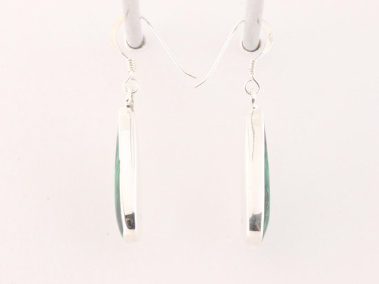 Druppelvormige zilveren oorbellen met malachiet afbeelding 2