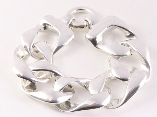 Hoogglans zilveren armband met grote gourmet schakels afbeelding 1