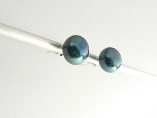 Zilveren oorstekers met natuurlijke zwarte zoetwaterparels afbeelding 3