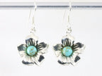 Bloemvormige zilveren oorbellen met groene turkoois afbeelding 3
