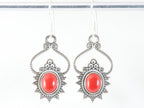 Bewerkte zilveren oorbellen met rode koraal steen afbeelding 3