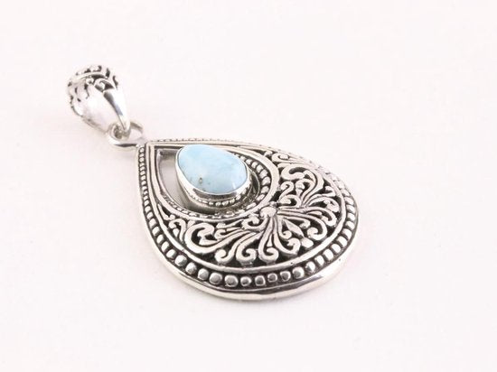 Bewerkte druppelvormige zilveren hanger met larimar afbeelding 2