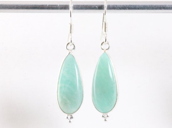 Druppelvormige zilveren oorbellen met groene amazoniet afbeelding 4