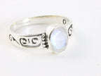 Fijne opengewerkte hoogglans zilveren ring met regenboog maansteen afbeelding 1