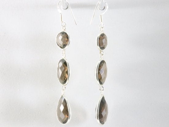 Lange zilveren oorbellen met rookkwarts afbeelding 2
