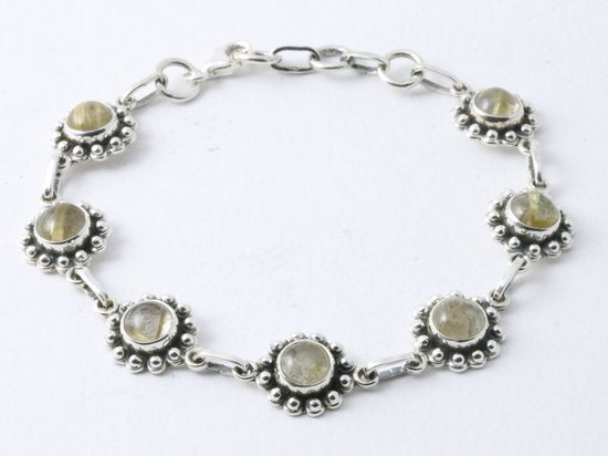 Bewerkte zilveren armband met gouden rutielkwarts afbeelding 1