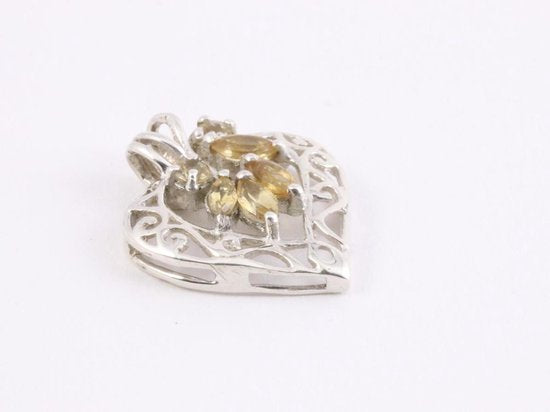 Opengewerkte hartvormige zilveren hanger met citrien aan ketting afbeelding 2