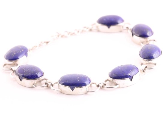 Zilveren armband met grote lapis lazuli stenen afbeelding 2