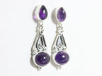 Lange bewerkte zilveren oorstekers met amethist afbeelding 2