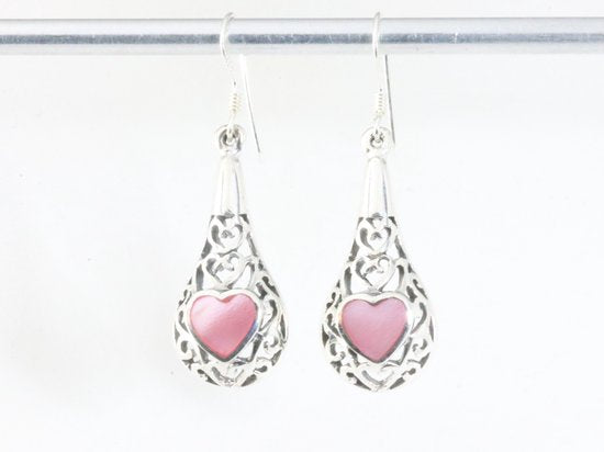 Opengewerkte zilveren oorbellen met roze parelmoer afbeelding 4