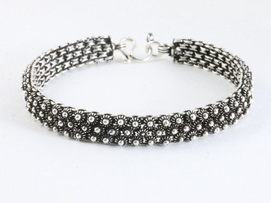 Zware fijn bewerkte gevlochten zilveren armband afbeelding 1