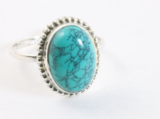 Bewerkte ovale zilveren ring met turkoois afbeelding 1
