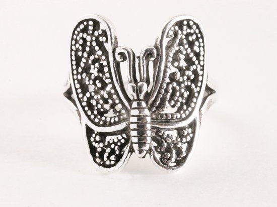 Opengewerkte zilveren vlinder ring afbeelding 4