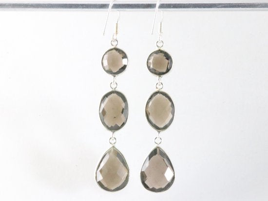 Lange zilveren oorbellen met rookkwarts afbeelding 3