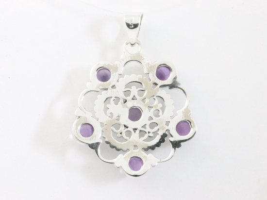 Opengewerkte zilveren hanger met amethist afbeelding 3