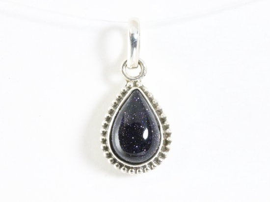 Fijne bewerkte druppelvormige zilveren hanger met blauwe zonnesteen afbeelding 4