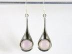 Lange druppelvormige zilveren oorbellen met rozenkwarts afbeelding 4