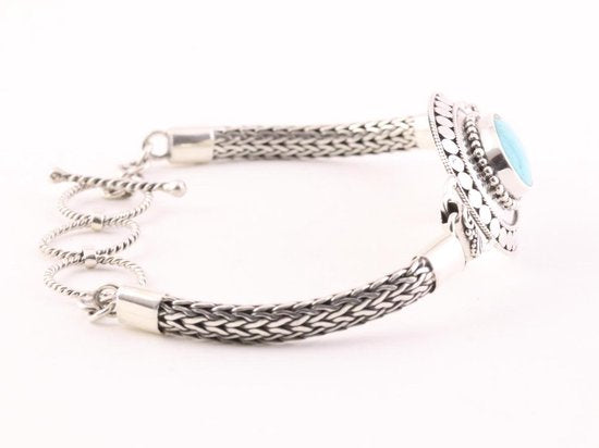 Traditionele bewerkte zilveren armband met turkoois afbeelding 2