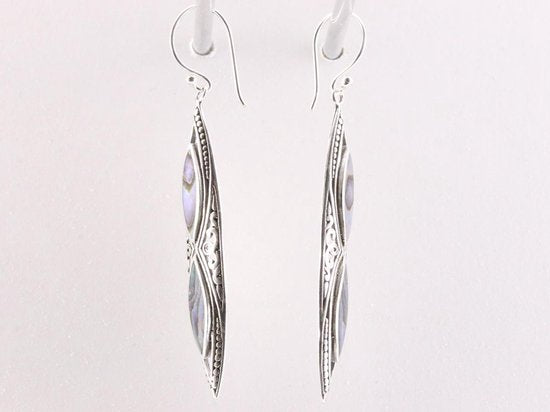 Lange bewerkte zilveren oorbellen met abalone schelp afbeelding 2