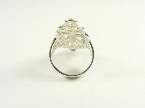 Langwerpige opengewerkte zilveren ring afbeelding 4