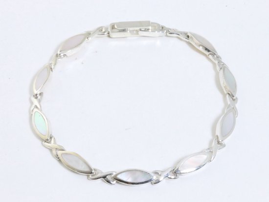 Hoogglans zilveren armband met parelmoer afbeelding 1
