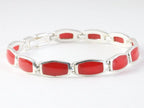 Hoogglans zilveren armband met rode koraal steen afbeelding 2