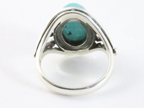 Bewerkte zilveren ring met turkoois afbeelding 3