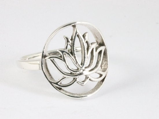 Ronde zilveren lotus bloem ring afbeelding 1