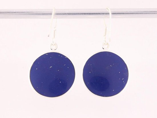 Ronde zilveren lotus oorbellen op lapis lazuli afbeelding 3
