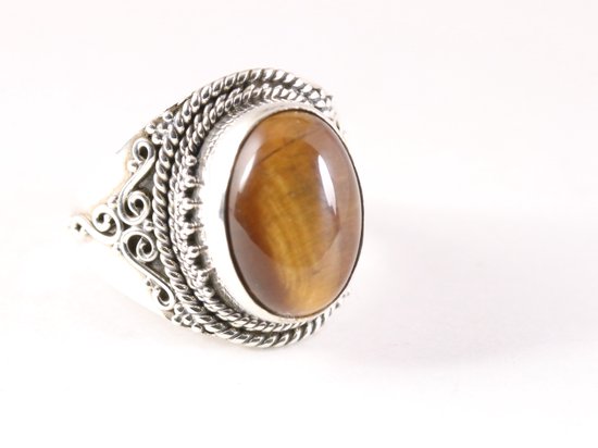 Bewerkte zilveren ring met tijgeroog afbeelding 1