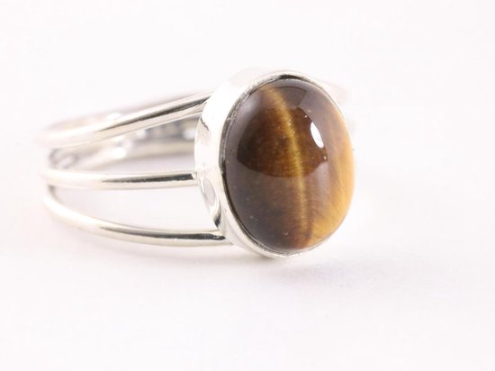 Opengewerkte zilveren ring met tijgeroog afbeelding 1
