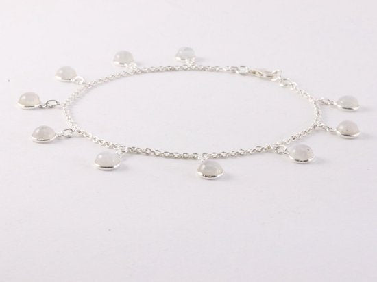 Fijne zilveren enkelband met regenboog maansteen afbeelding 2