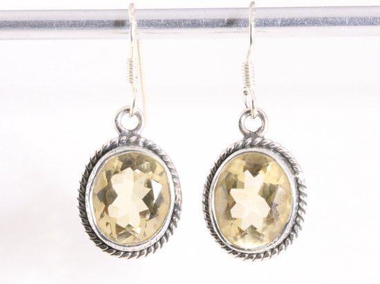 Bewerkte ovale zilveren oorbellen met citrien afbeelding 4