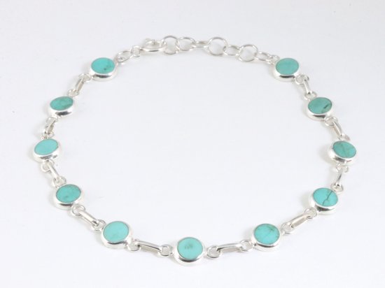 Fijne hoogglans zilveren armband met groene turkoois afbeelding 1