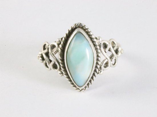 Fijne bewerkte zilveren ring met larimar afbeelding 4