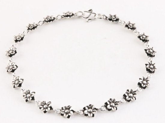 Zilveren enkelband met bloemen afbeelding 1