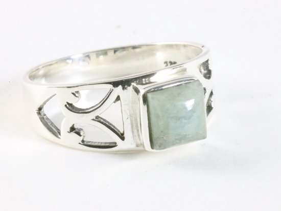 Opengewerkte zilveren ring met aquamarijn afbeelding 1