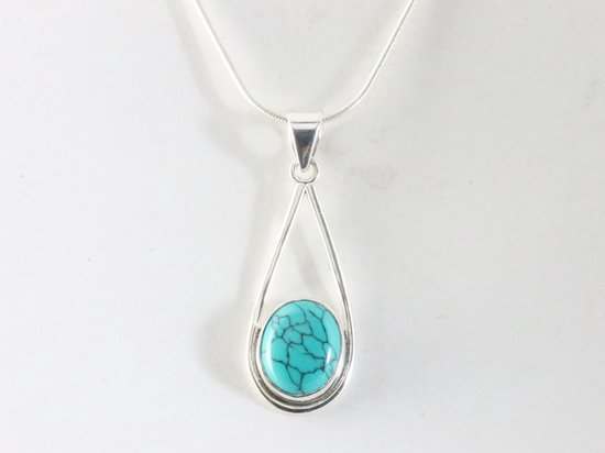Zilveren hanger met turkoois aan ketting afbeelding 4