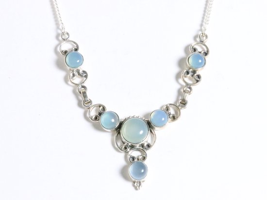 Zilveren ketting met aqua chalcedoon afbeelding 3
