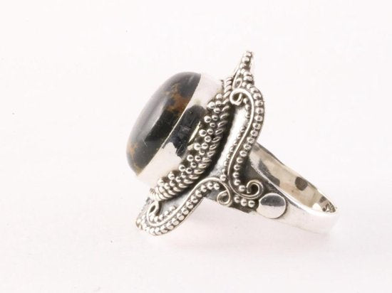 Bewerkte zilveren ring met zwarte koperturkoois afbeelding 3